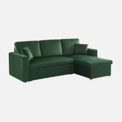 Sofá-cama de canto em veludo, 3 lugares