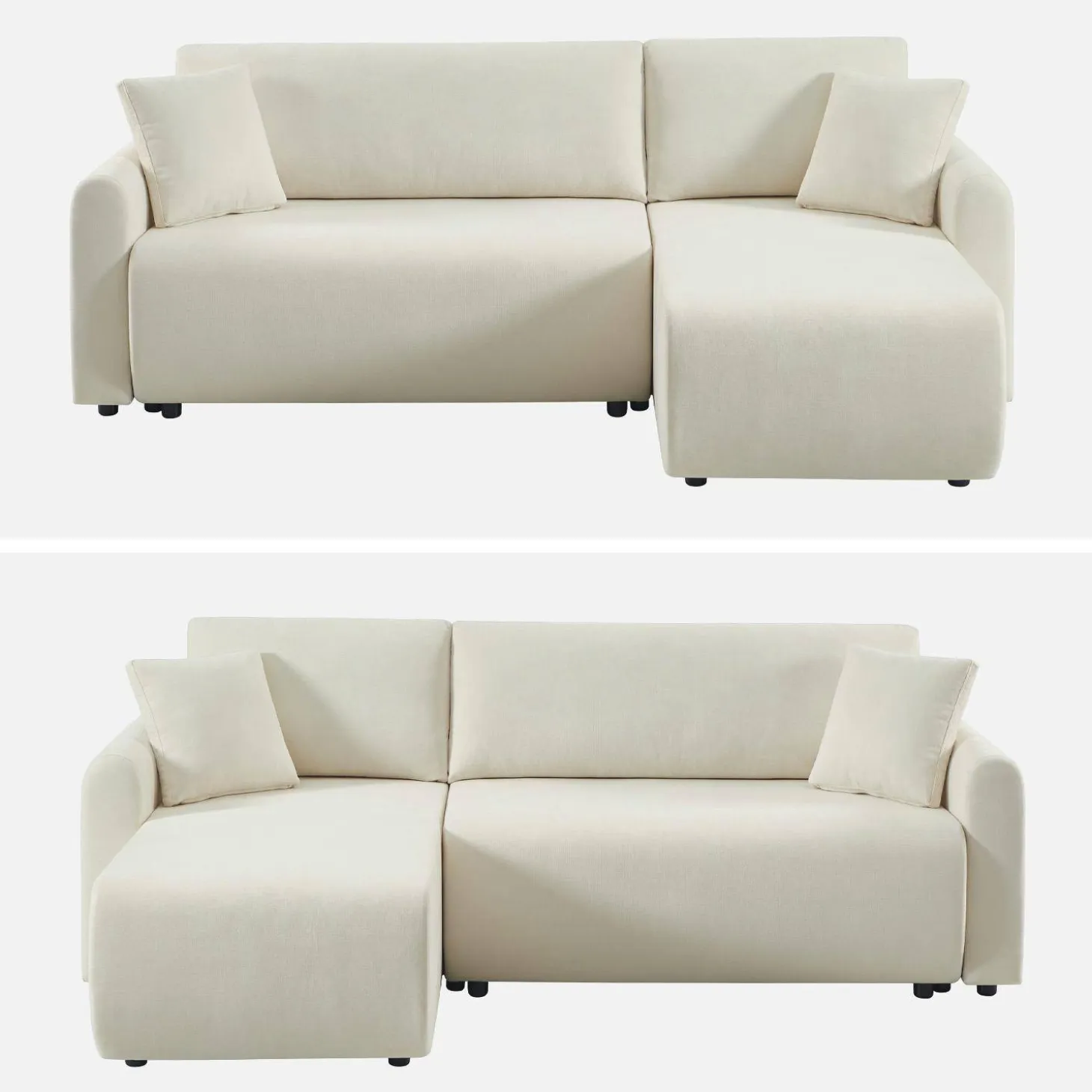 Sofá-cama de canto reversível com arrumação, 3 lugares