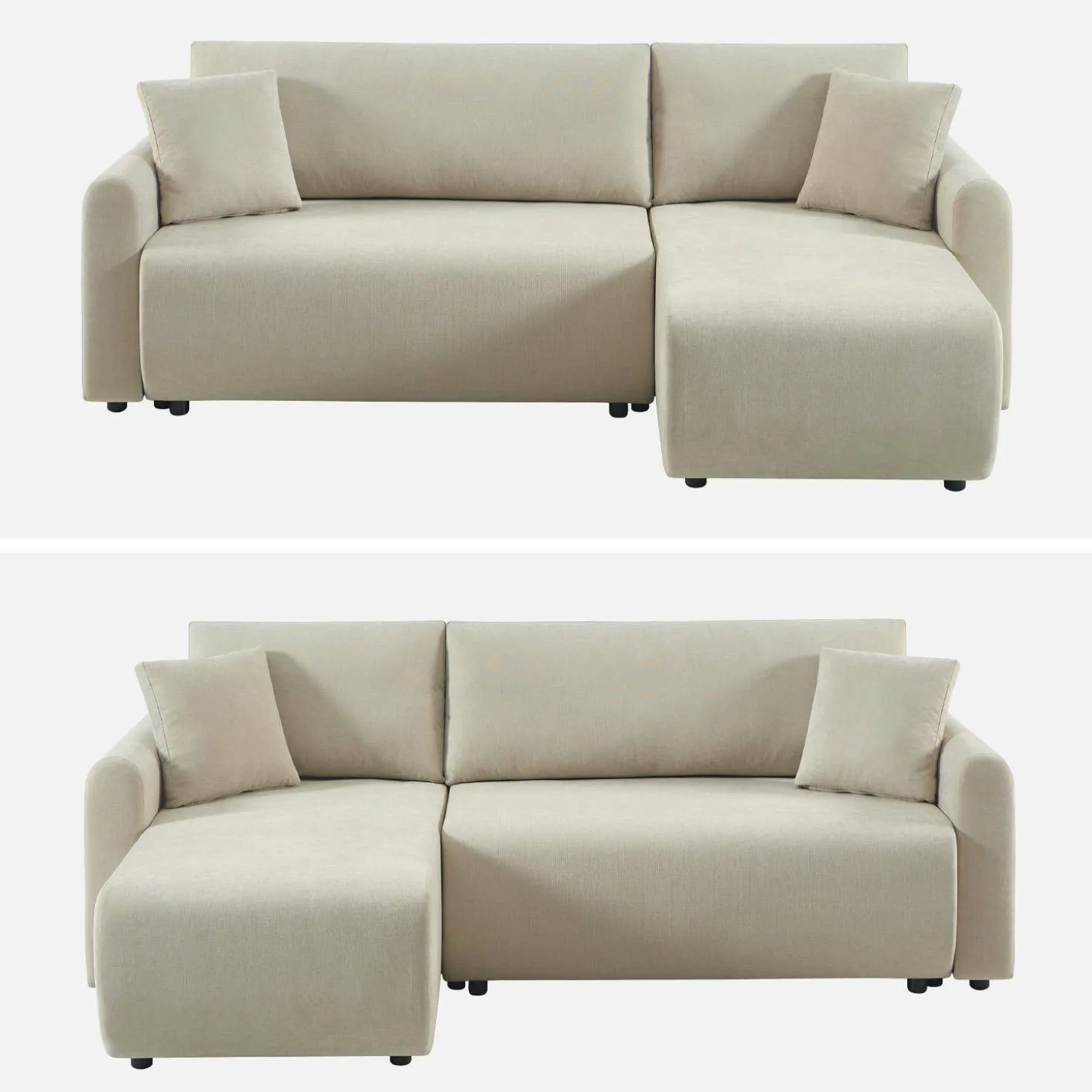 Sofá-cama de canto reversível com arrumação, 3 lugares