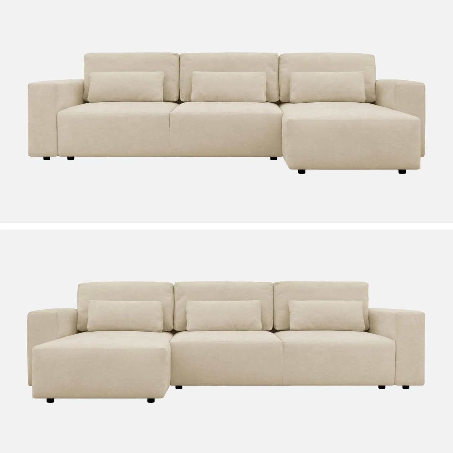 Sofá-cama de canto reversível em tecido chenille, 3 lugares