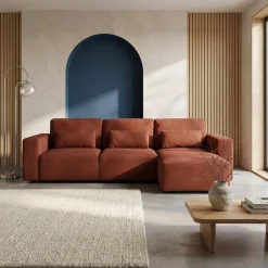 Sofá-cama de canto reversível em tecido chenille, 3 lugares