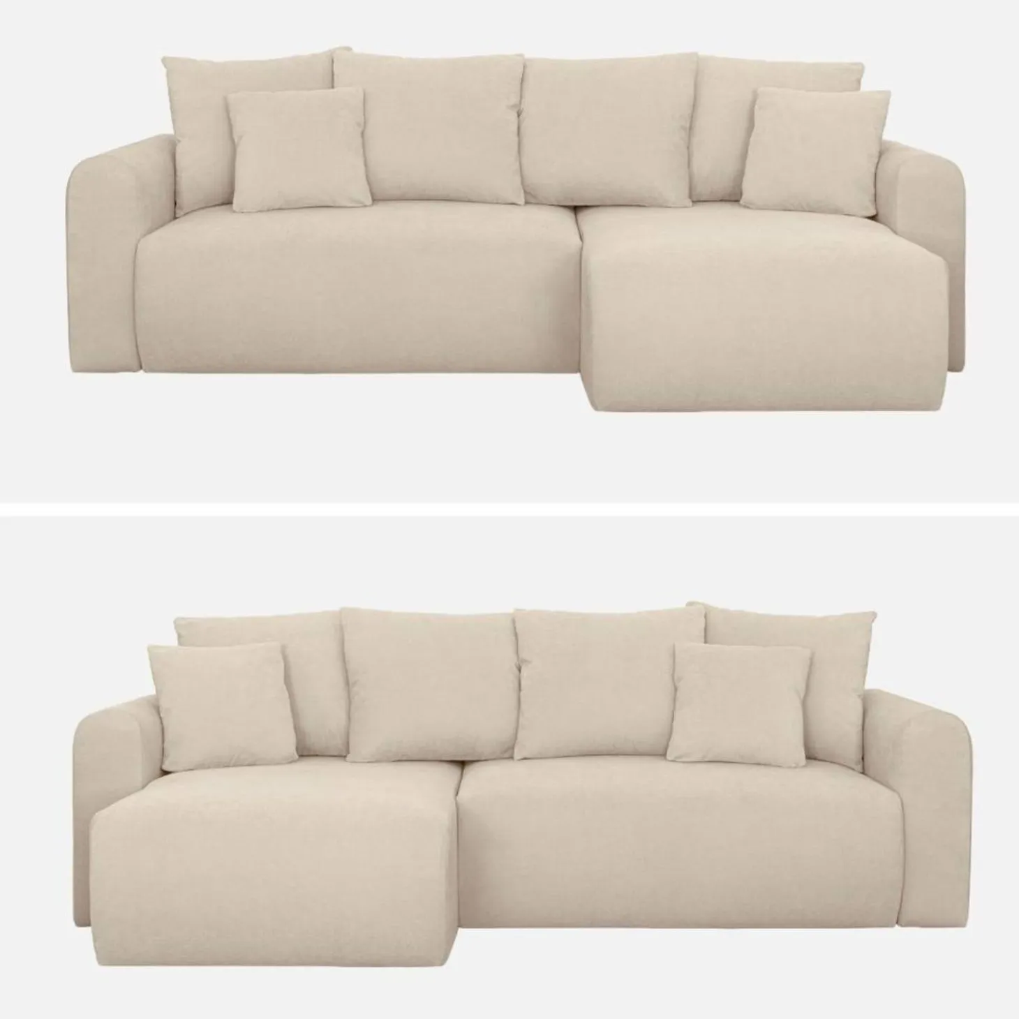 Sofá-cama de canto reversível em tecido chenille, 3 lugares