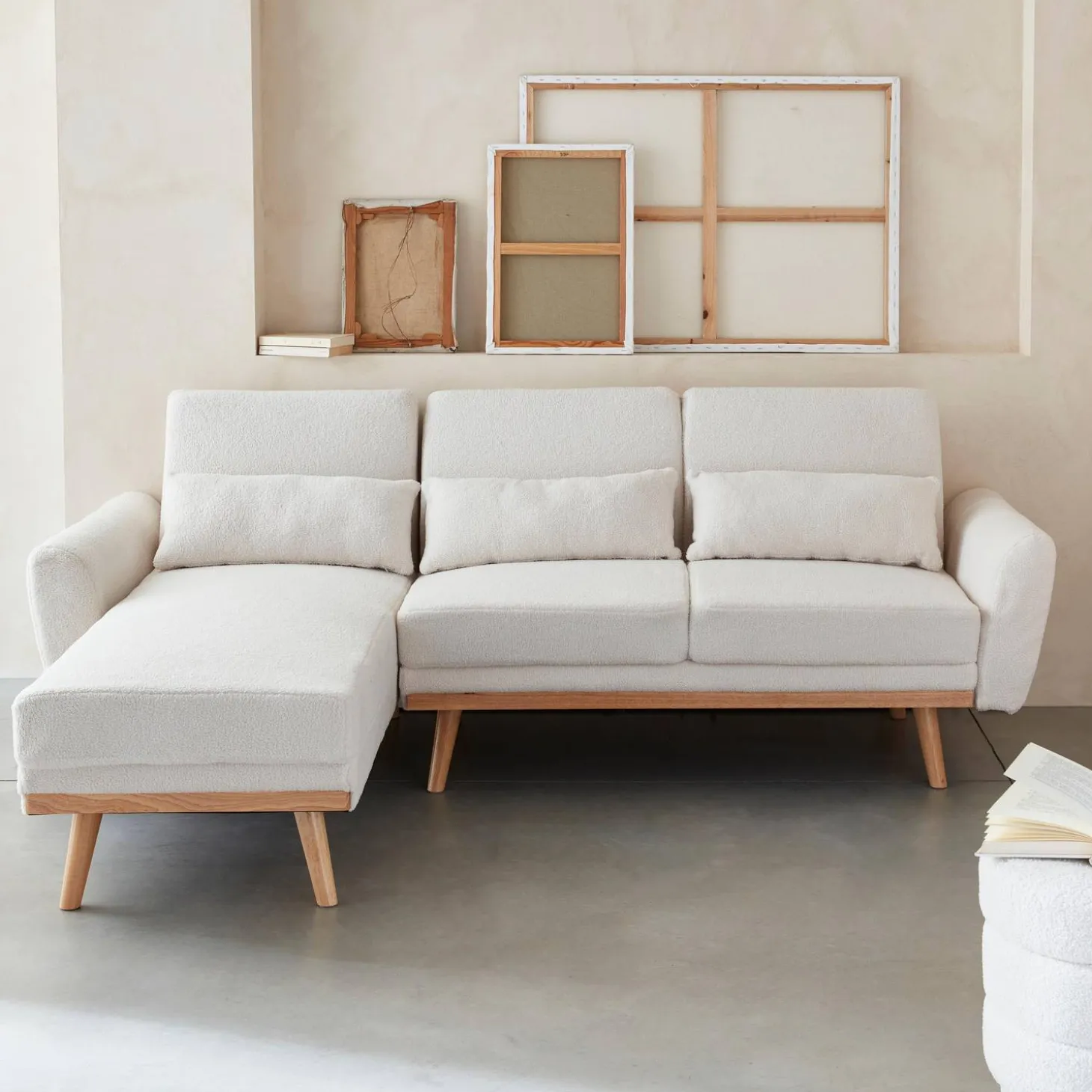 Sofá-cama de canto reversível em tecido bouclé, 3 lugares