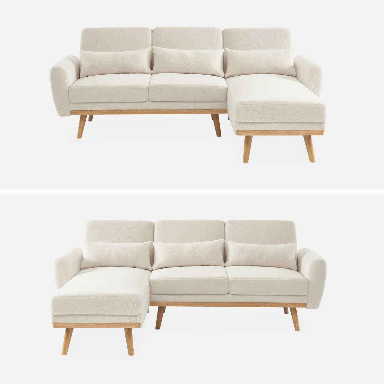 Sofá-cama de canto reversível em tecido bouclé, 3 lugares