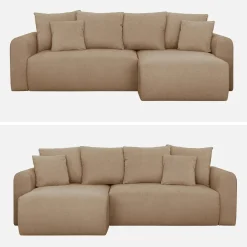 Sofá-cama de canto reversível em tecido chenille, 3 lugares