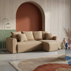Sofá-cama de canto reversível em tecido chenille, 3 lugares