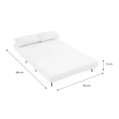 Sofá-cama em tecido bouclé com pés em madeira, 2 lugares