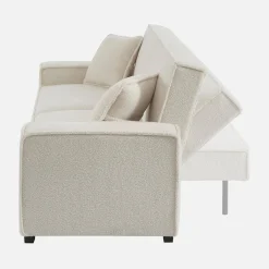 Sofá-cama em tecido bouclé creme, 3 lugares
