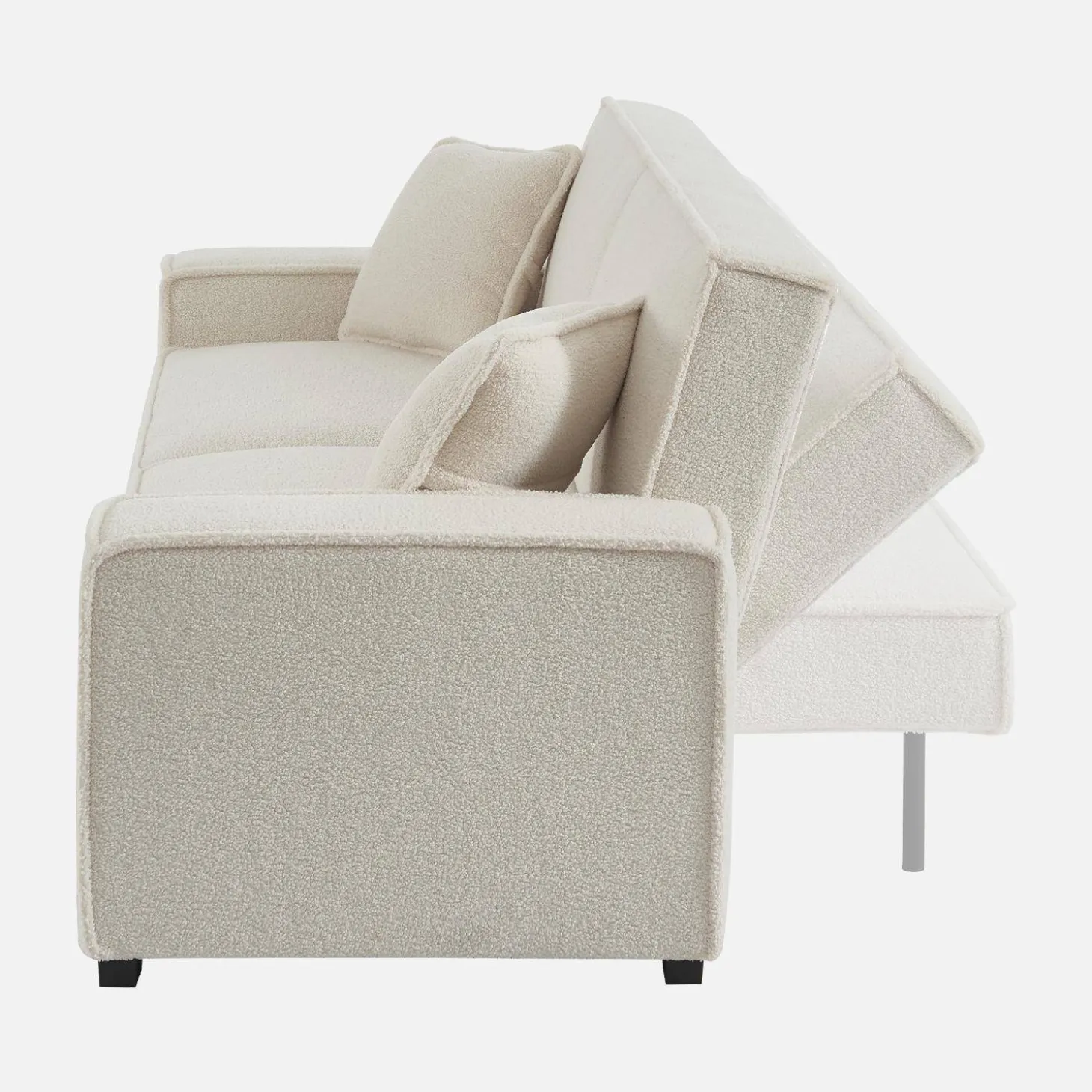 Sofá-cama em tecido bouclé creme, 3 lugares