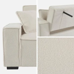 Sofá-cama em tecido bouclé creme, 3 lugares