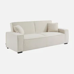 Sofá-cama em tecido bouclé creme, 3 lugares