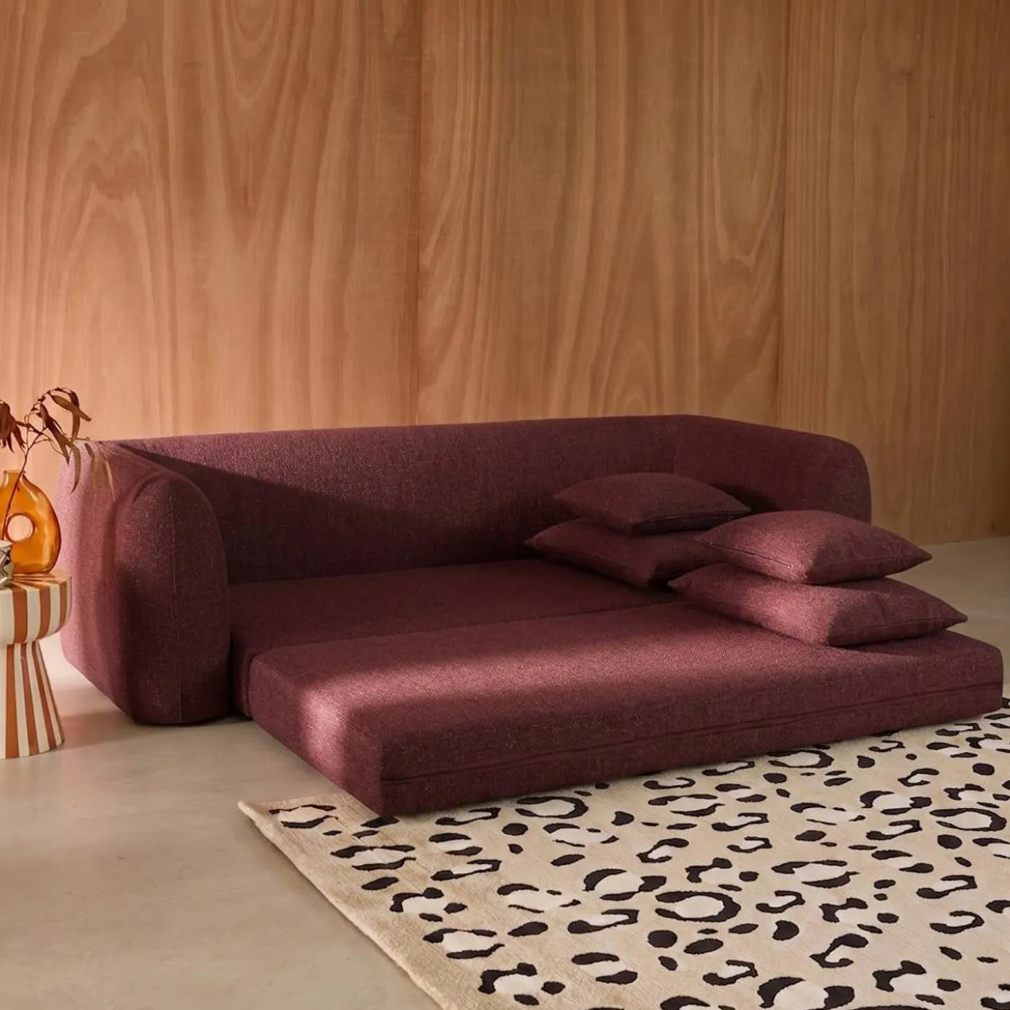 Sofá-cama em tecido bouclé, 3 lugares