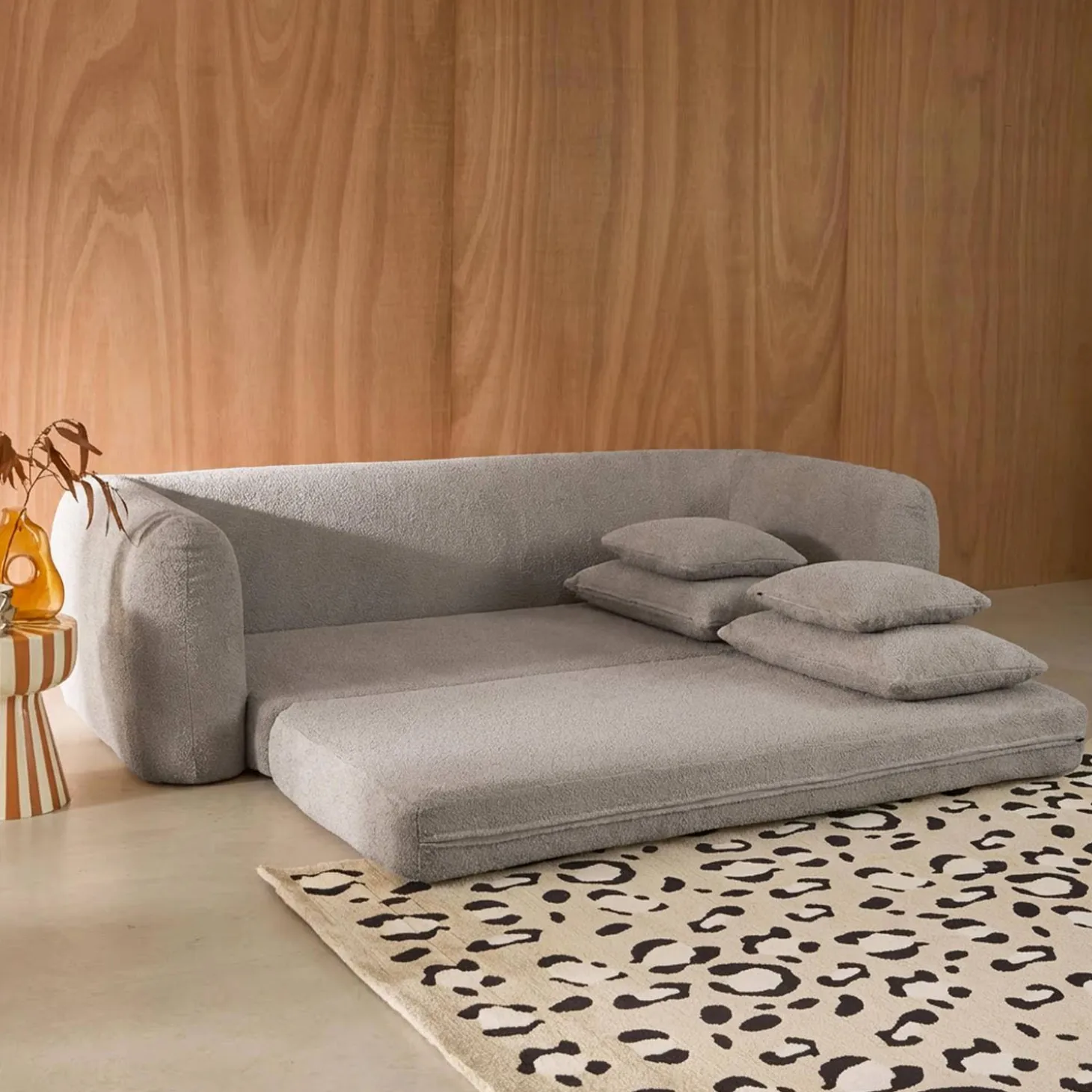 Sofá-cama em tecido bouclé, 3 lugares