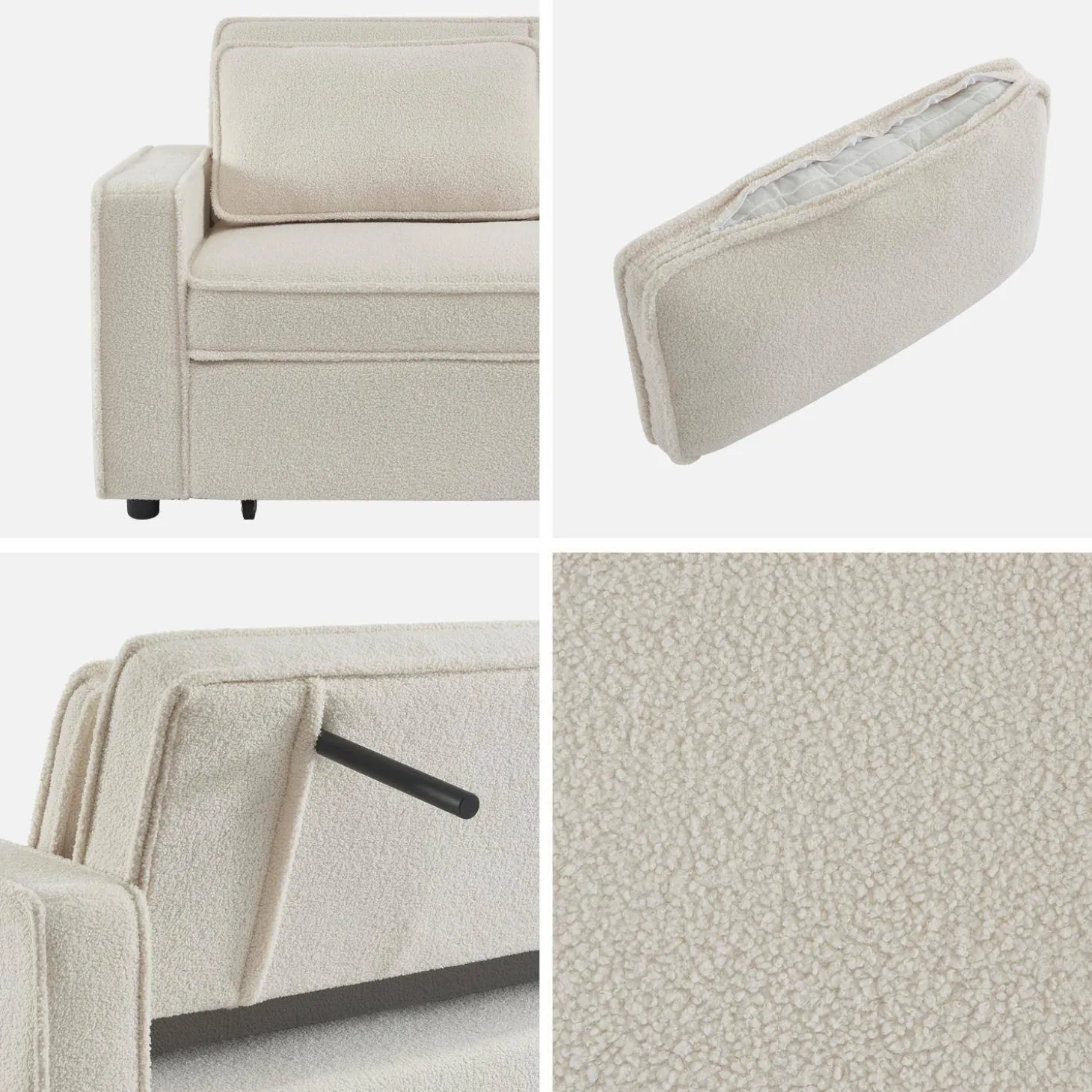 Sofá-cama em tecido bouclé, 2 lugares