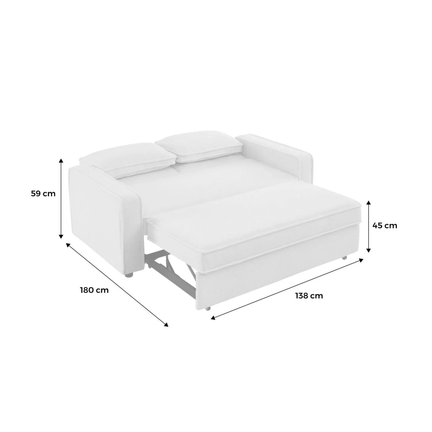 Sofá-cama em tecido bouclé, 2 lugares