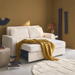 Sofá-cama em tecido bouclé, 2 lugares