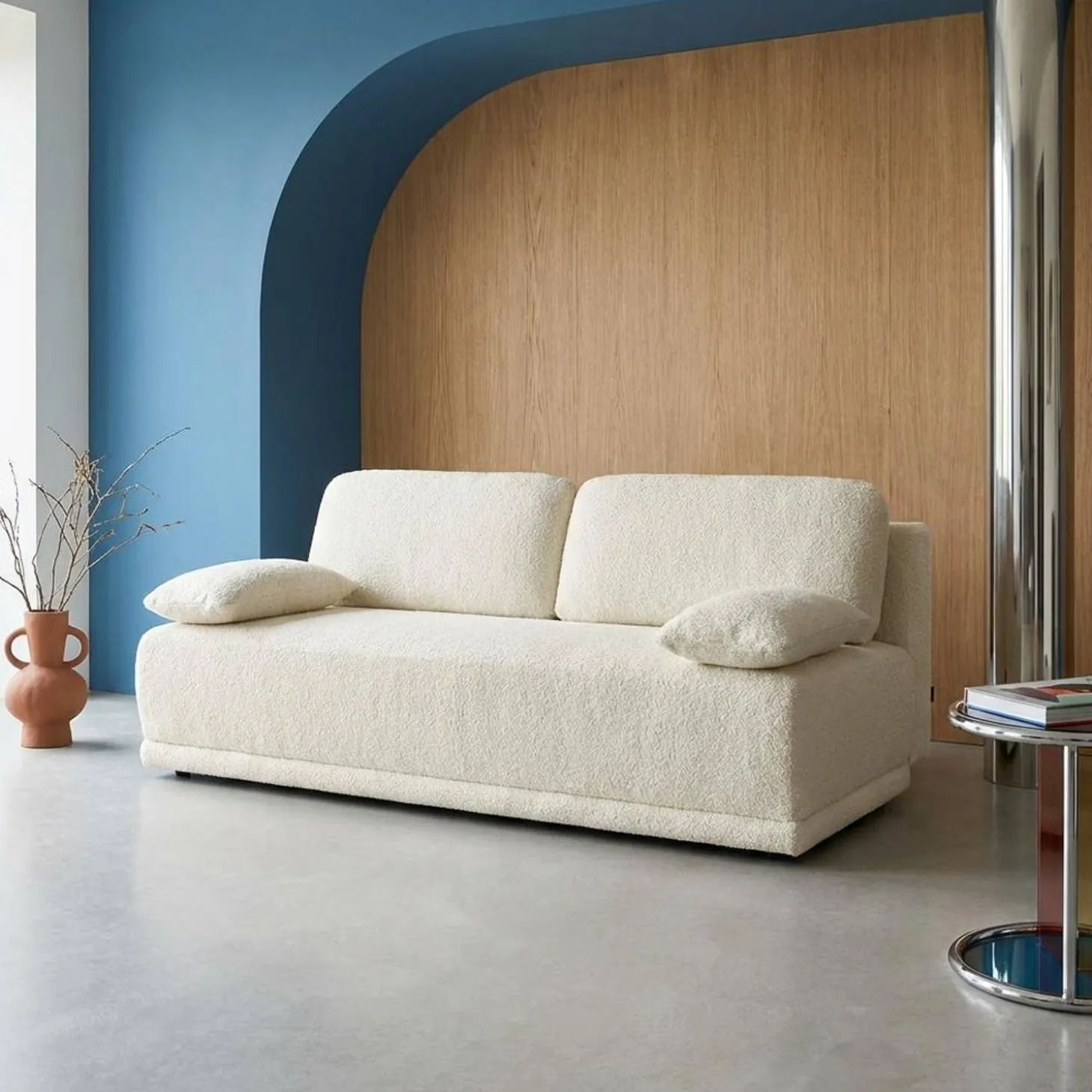 Sofá-cama em tecido bouclé, 3 lugares