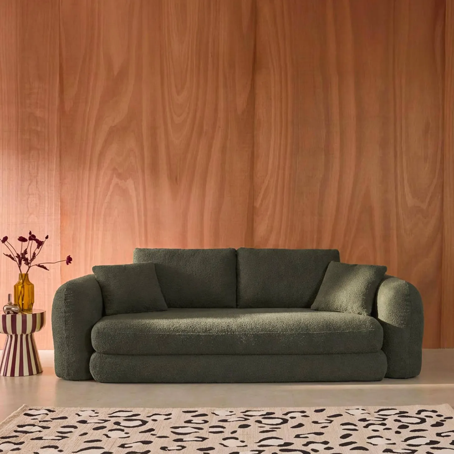 Sofá-cama em tecido bouclé, 3 lugares
