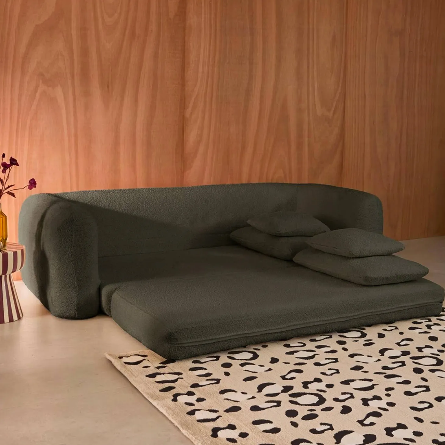 Sofá-cama em tecido bouclé, 3 lugares