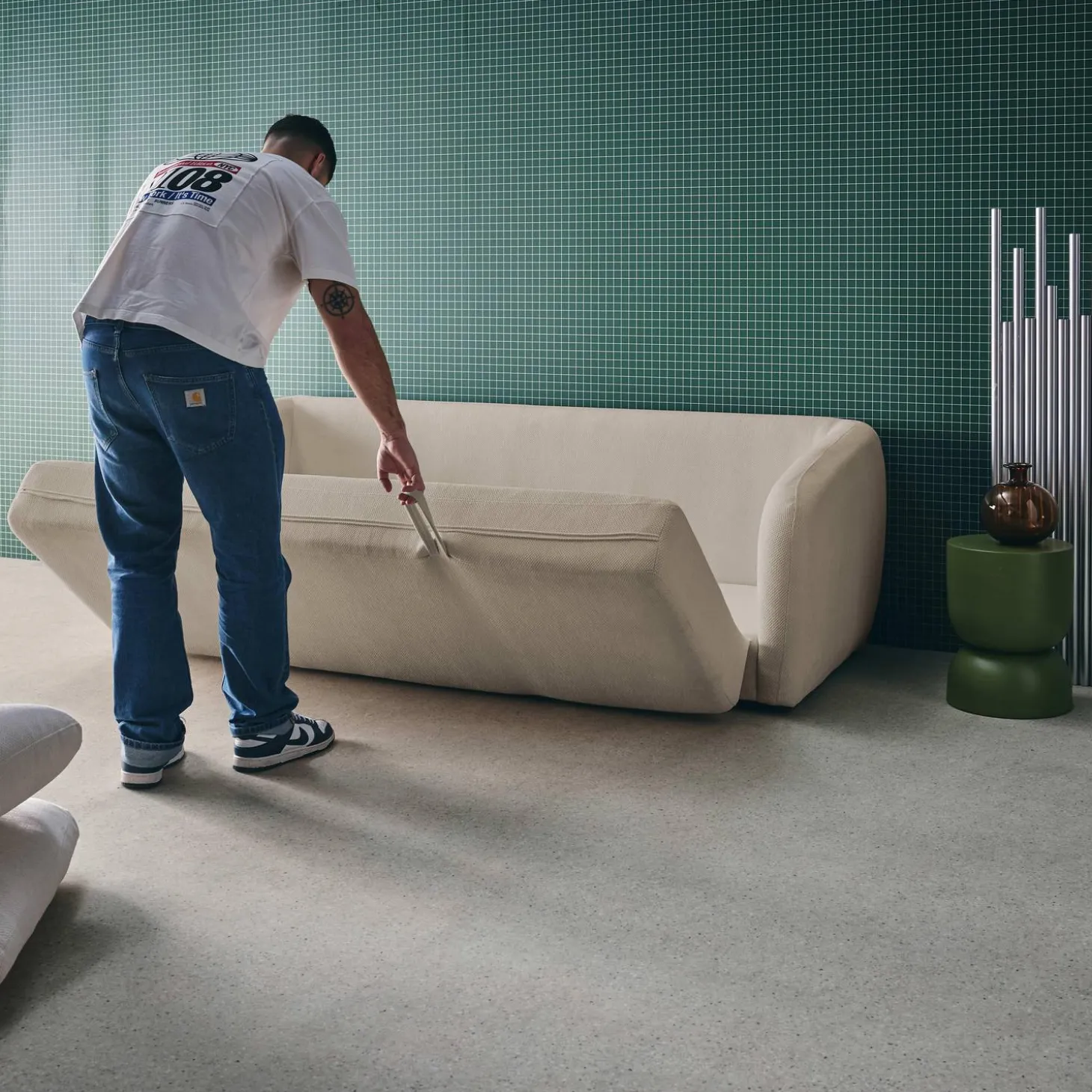 Sofá-cama em tecido chenille, 3 lugares