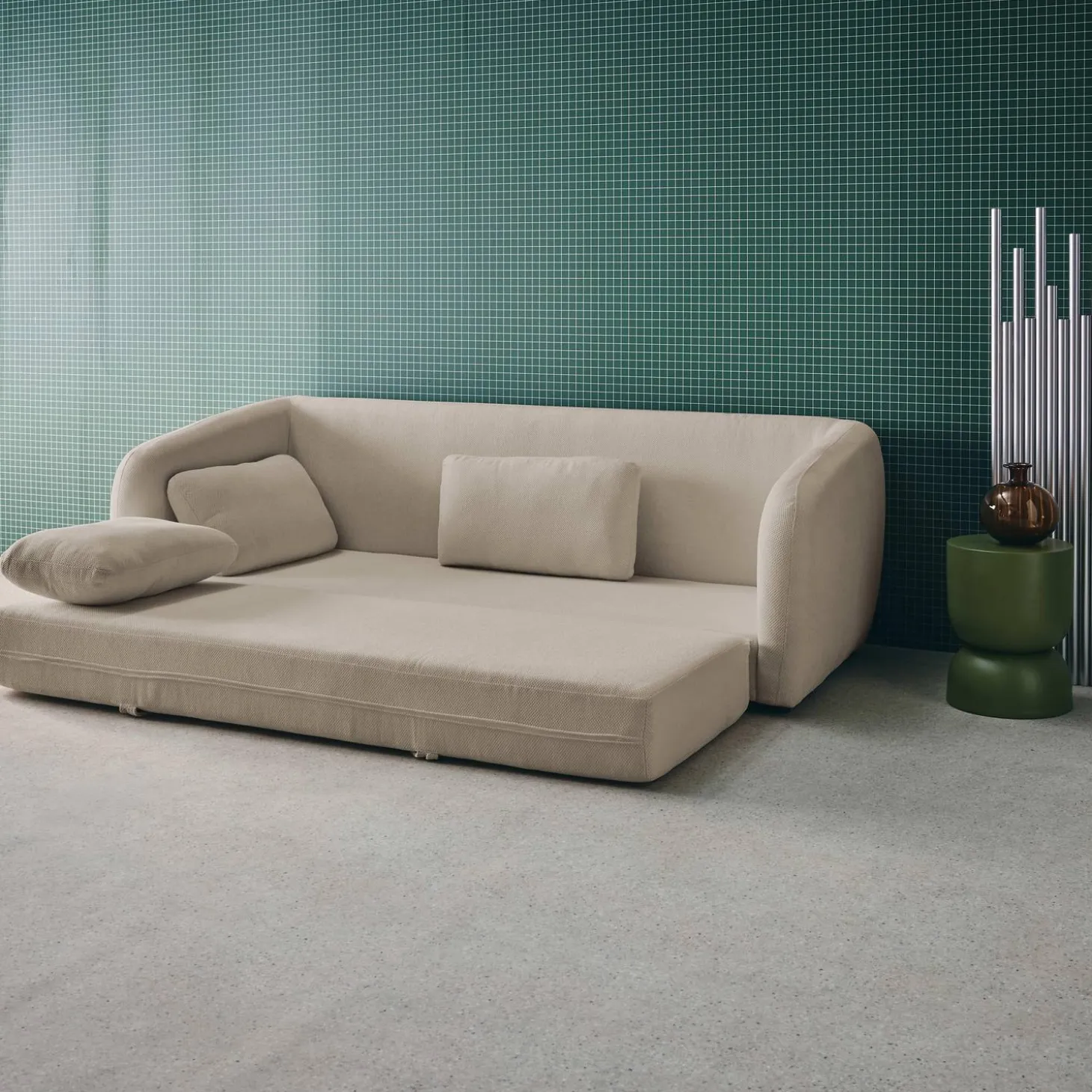 Sofá-cama em tecido chenille, 3 lugares