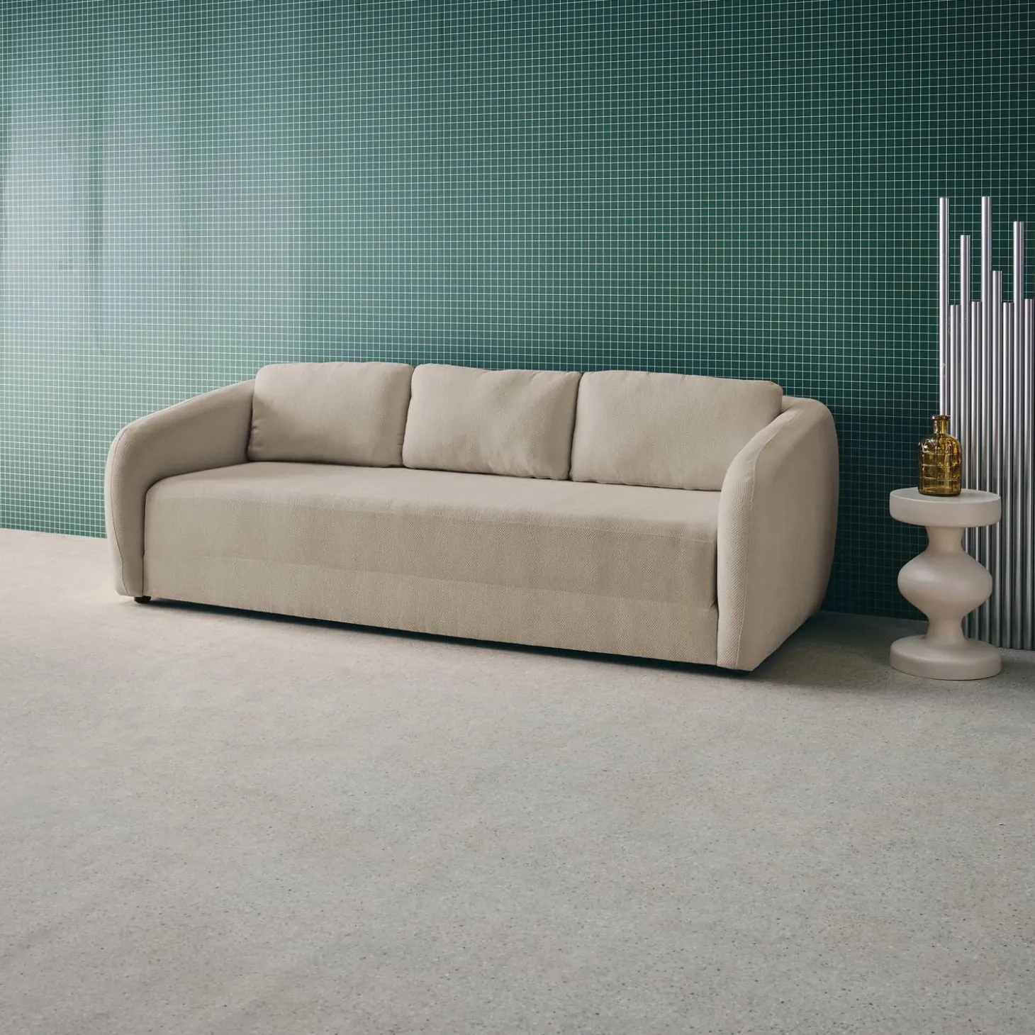 Sofá-cama em tecido chenille, 3 lugares