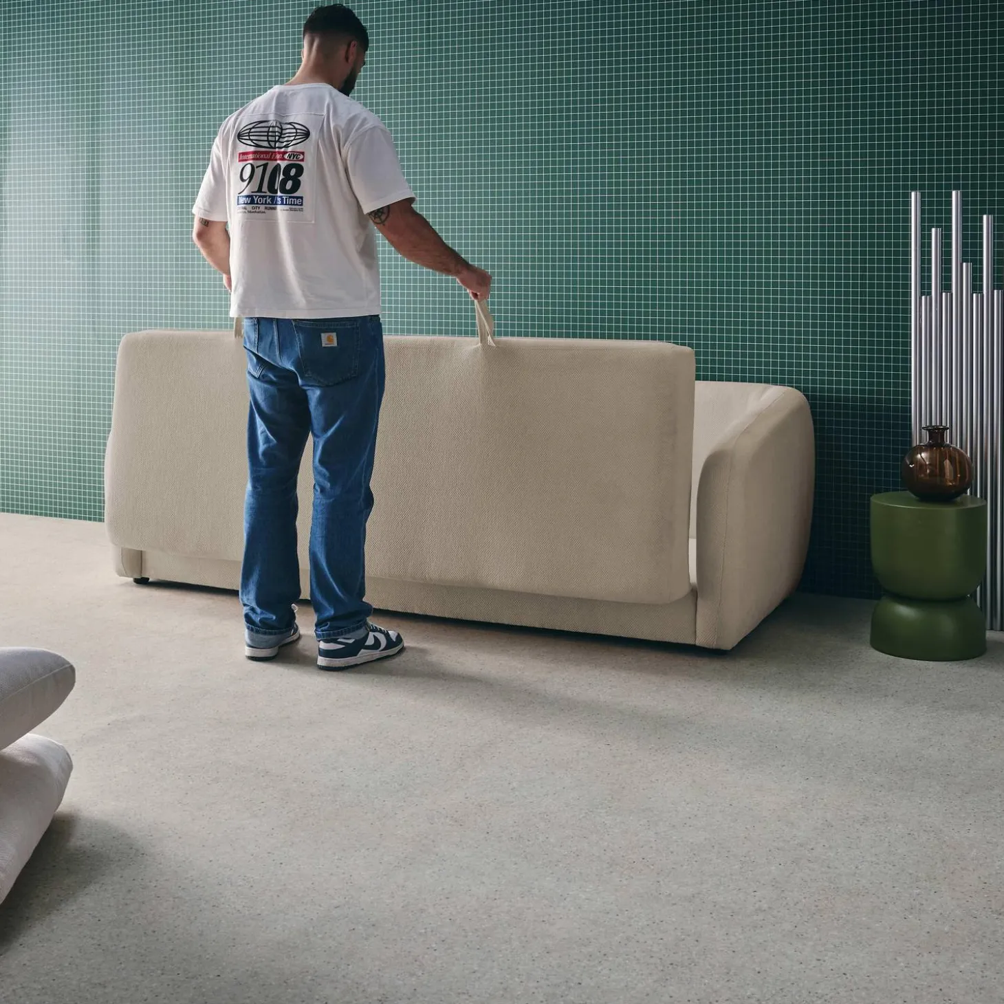 Sofá-cama em tecido chenille, 3 lugares