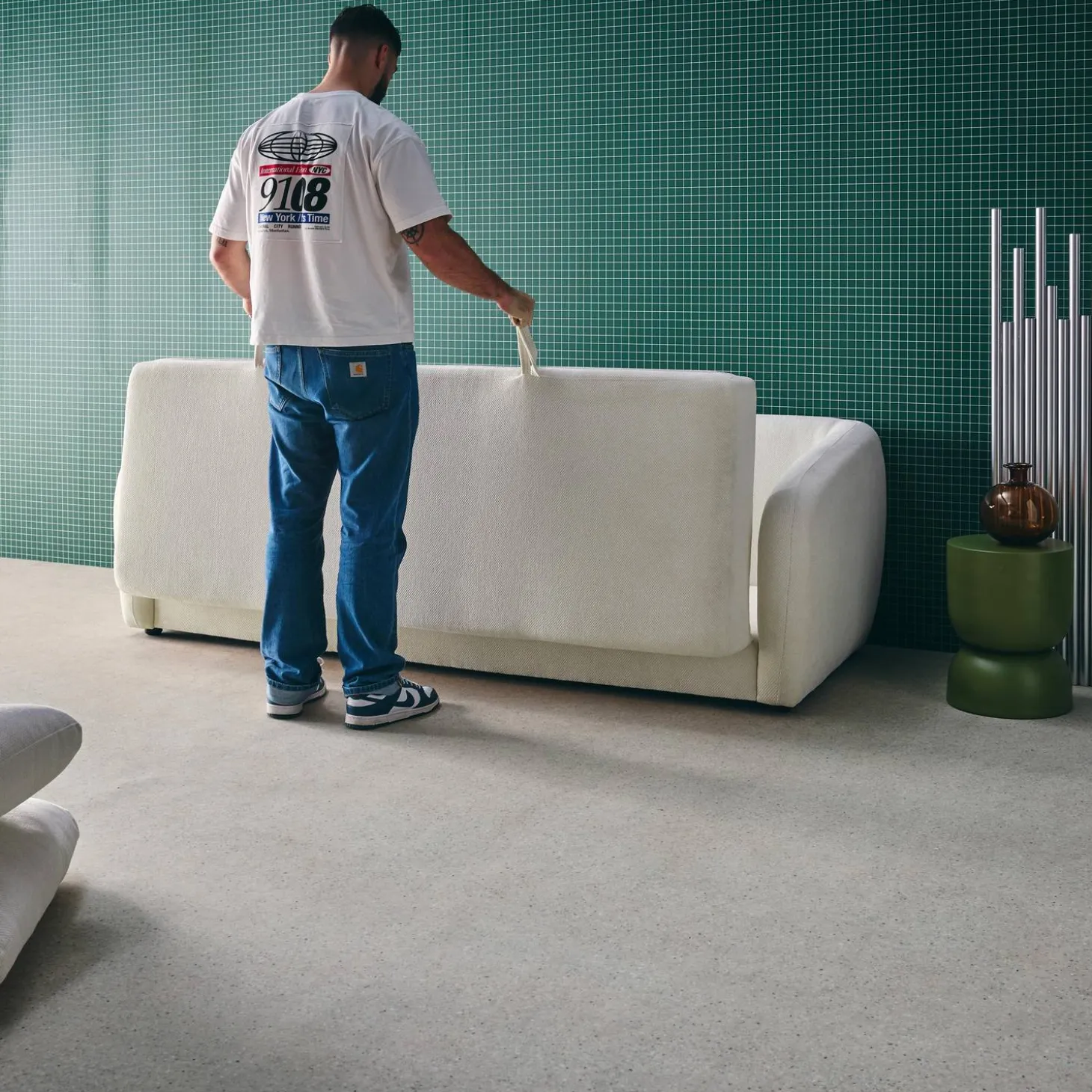 Sofá-cama em tecido chenille, 3 lugares