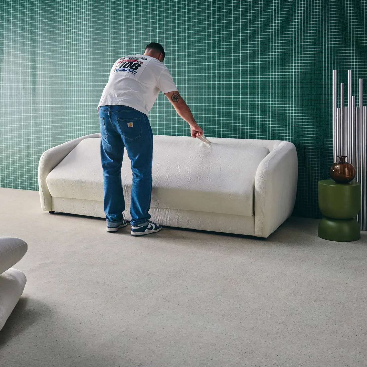 Sofá-cama em tecido chenille, 3 lugares