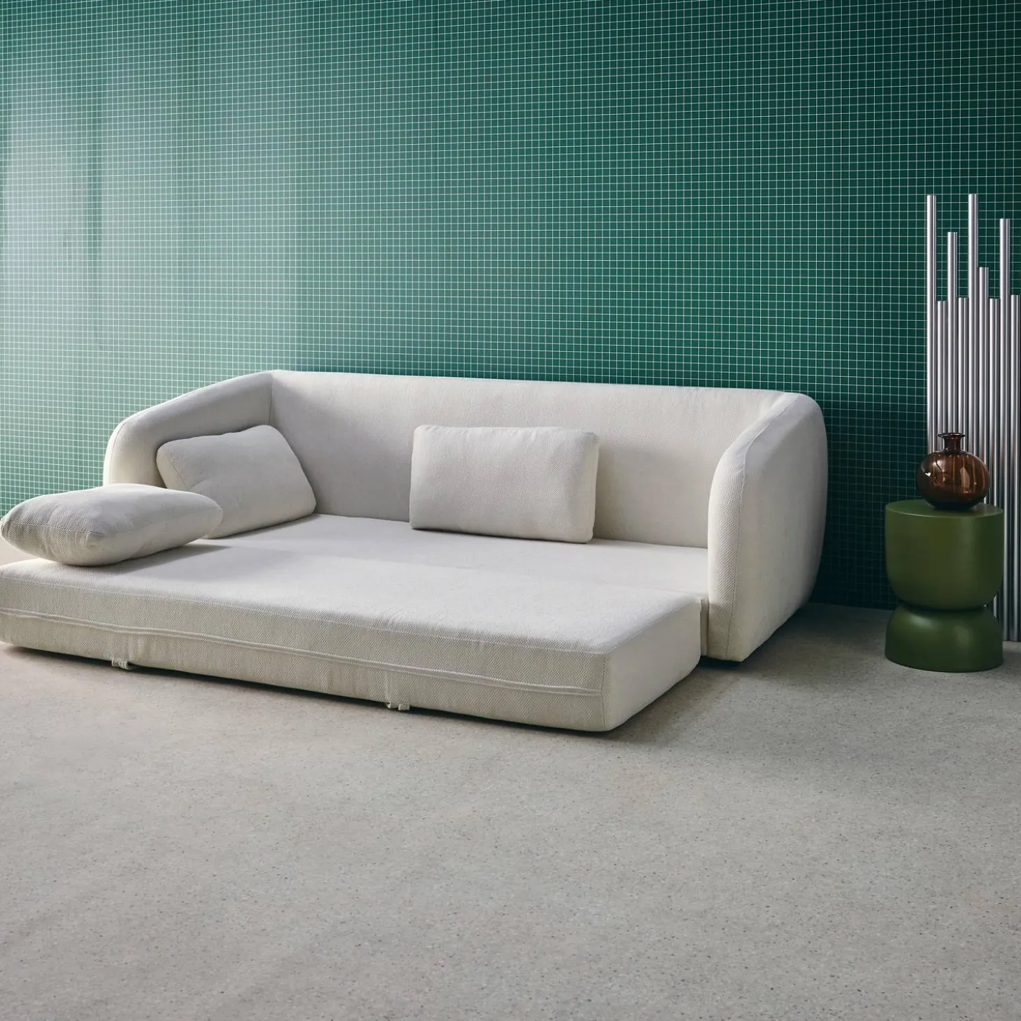 Sofá-cama em tecido chenille, 3 lugares