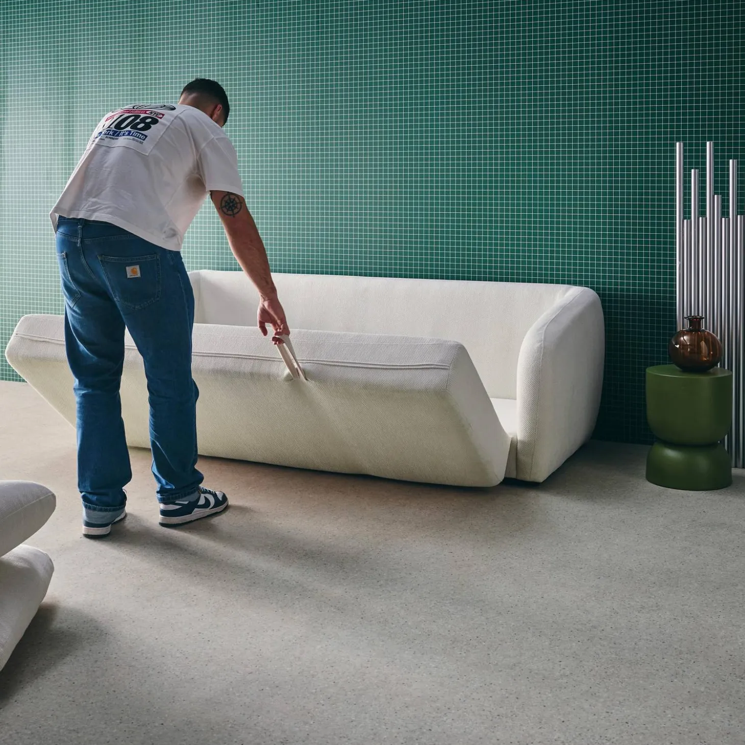 Sofá-cama em tecido chenille, 3 lugares