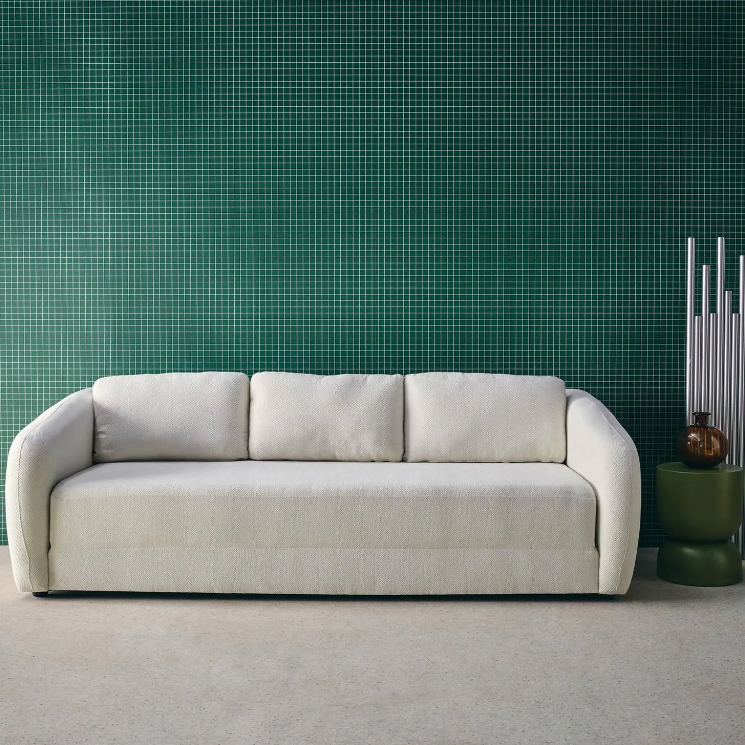 Sofá-cama em tecido chenille, 3 lugares