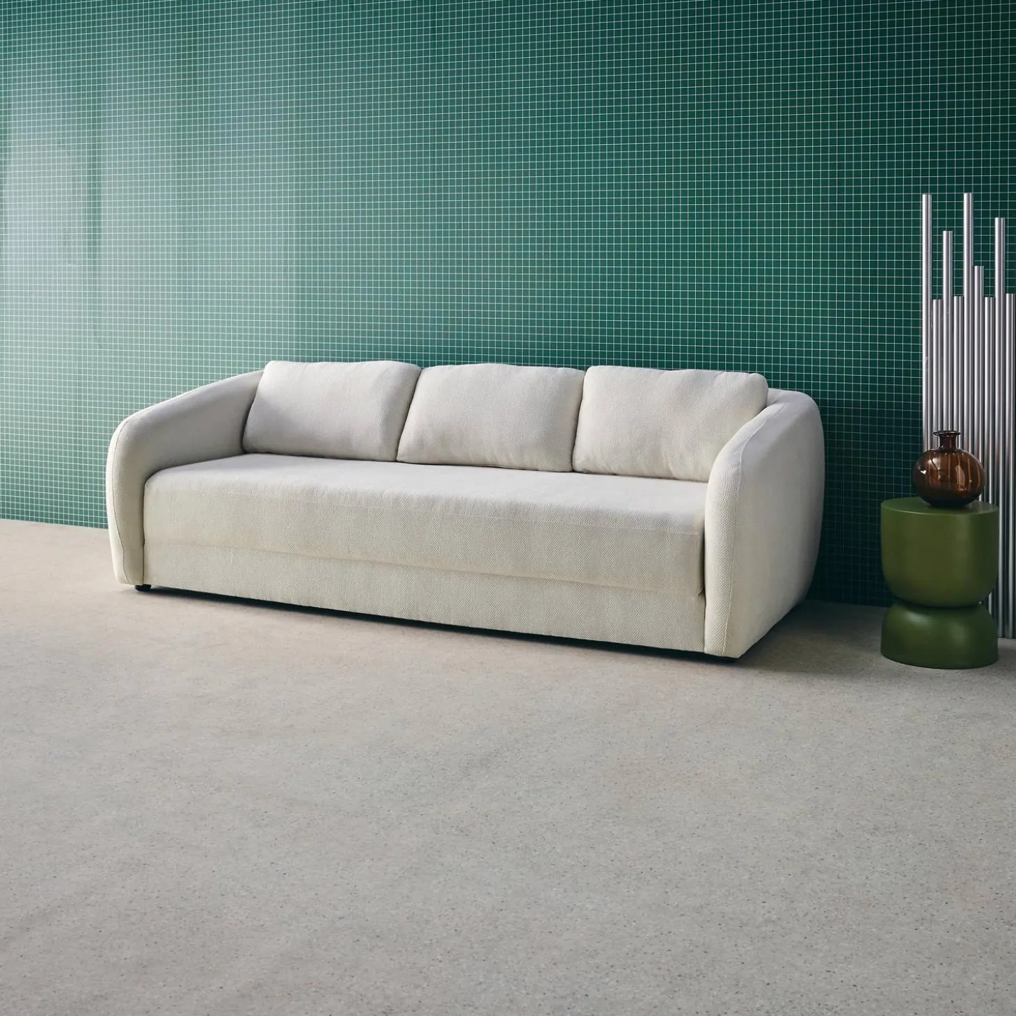 Sofá-cama em tecido chenille, 3 lugares