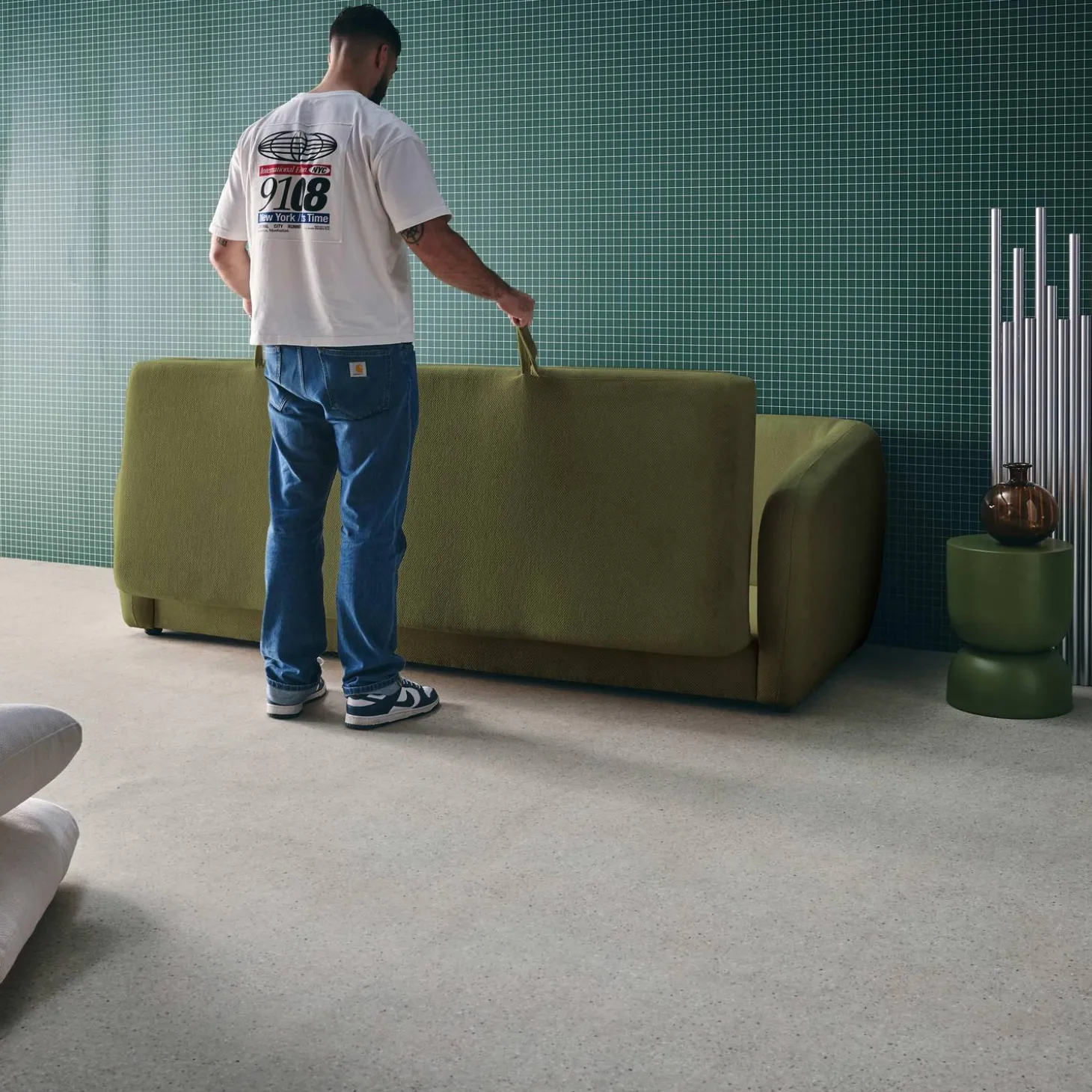 Sofá-cama em tecido chenille, 3 lugares