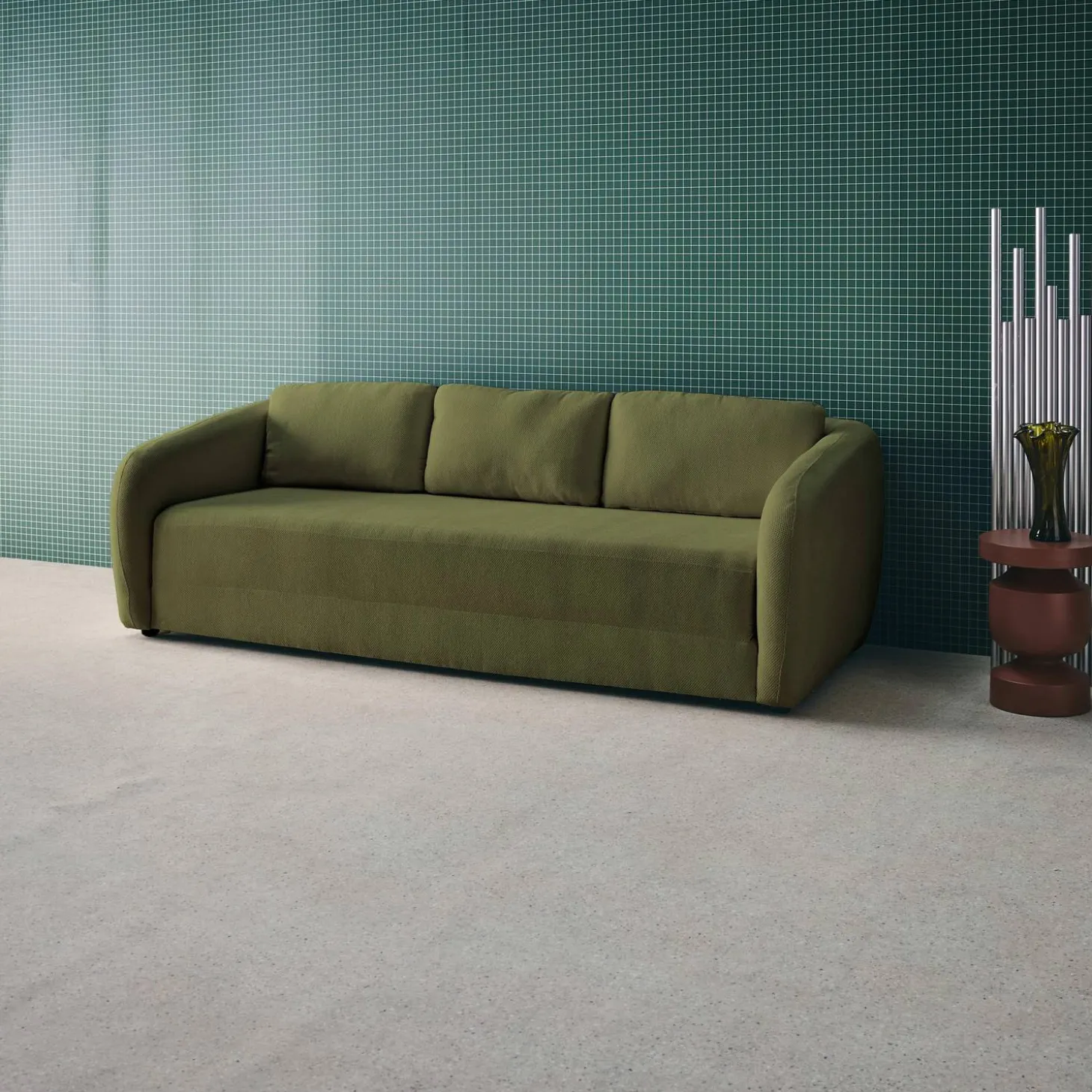 Sofá-cama em tecido chenille, 3 lugares