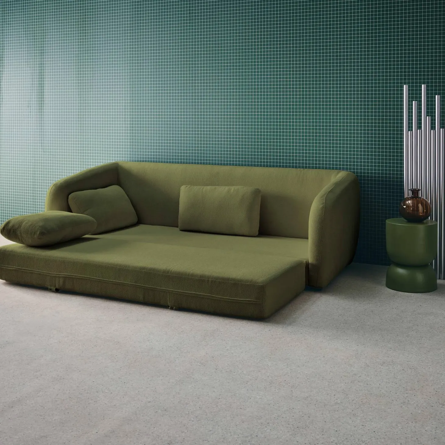 Sofá-cama em tecido chenille, 3 lugares