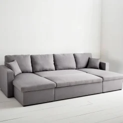 Sofá-cama em tecido com arrumação, 4 lugares
