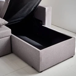 Sofá-cama em tecido com arrumação, 4 lugares