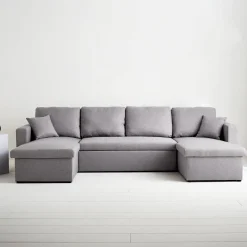 Sofá-cama em tecido com arrumação, 4 lugares