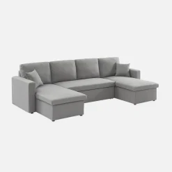 Sofá-cama em tecido com arrumação, 4 lugares