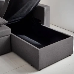Sofá-cama em tecido com arrumação, 4 lugares