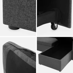 Sofá-cama em tecido com arrumação, 4 lugares