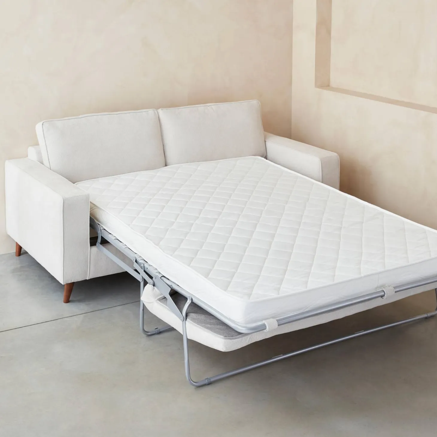Sofá-cama em tecido com colchão, 3 lugares