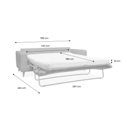 Sofá-cama em tecido com colchão, 3 lugares