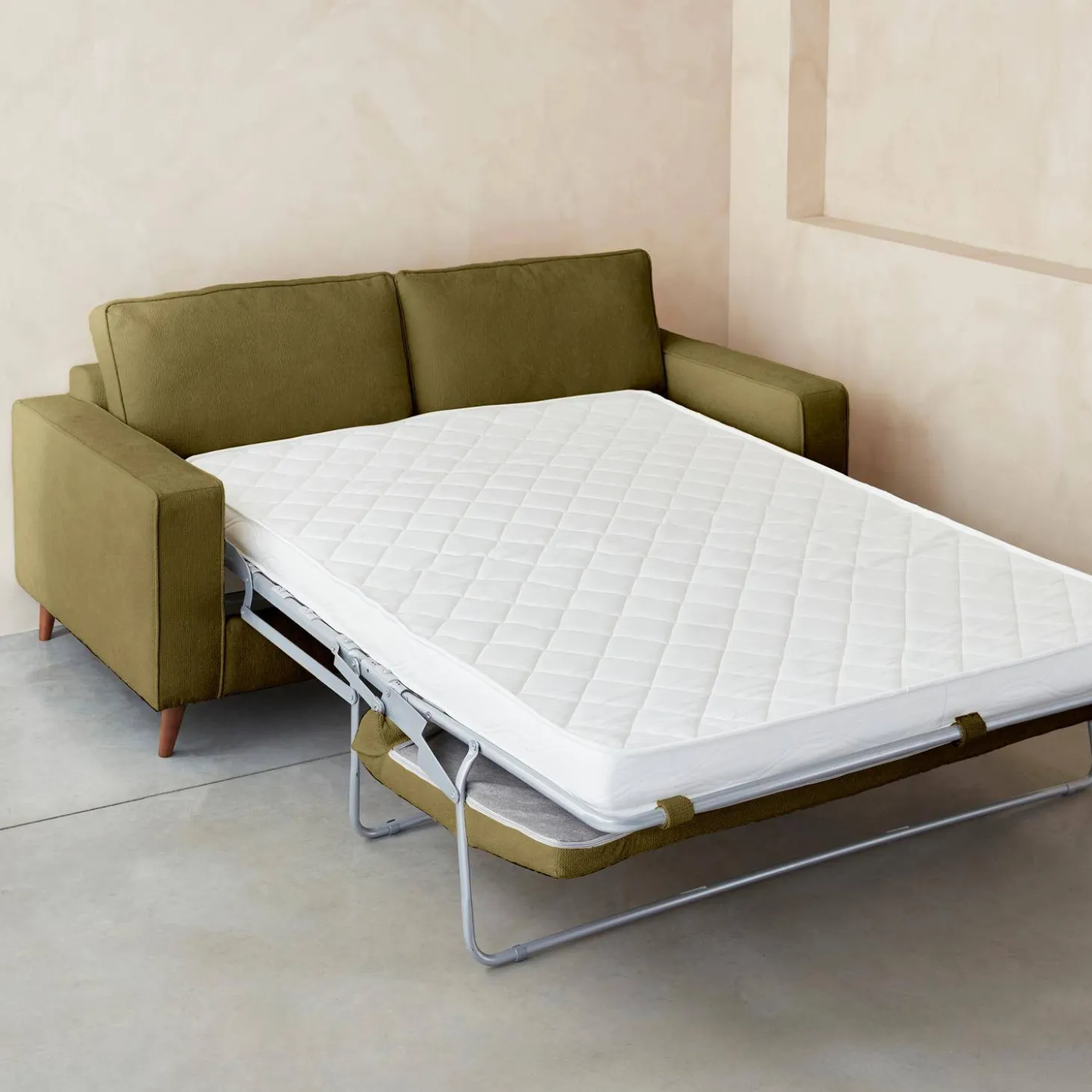 Sofá-cama em tecido com colchão, 3 lugares