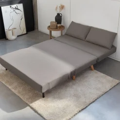 Sofá-cama em tecido com pés em madeira, 2 lugares