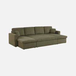 Sofá-cama em veludo canelado com arrumação, 4 lugares