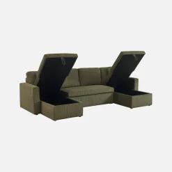 Sofá-cama em veludo canelado com arrumação, 4 lugares