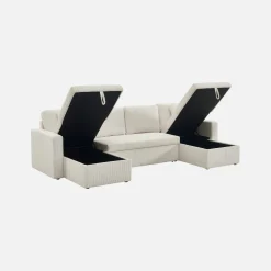 Sofá-cama em veludo canelado com arrumação, 4 lugares