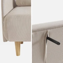 Sofá-cama em veludo canelado fino, 2 lugares